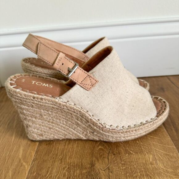 TOMS Monica Natural Canvas Wedge Heel | Size 7 - Picture 3 of 7
